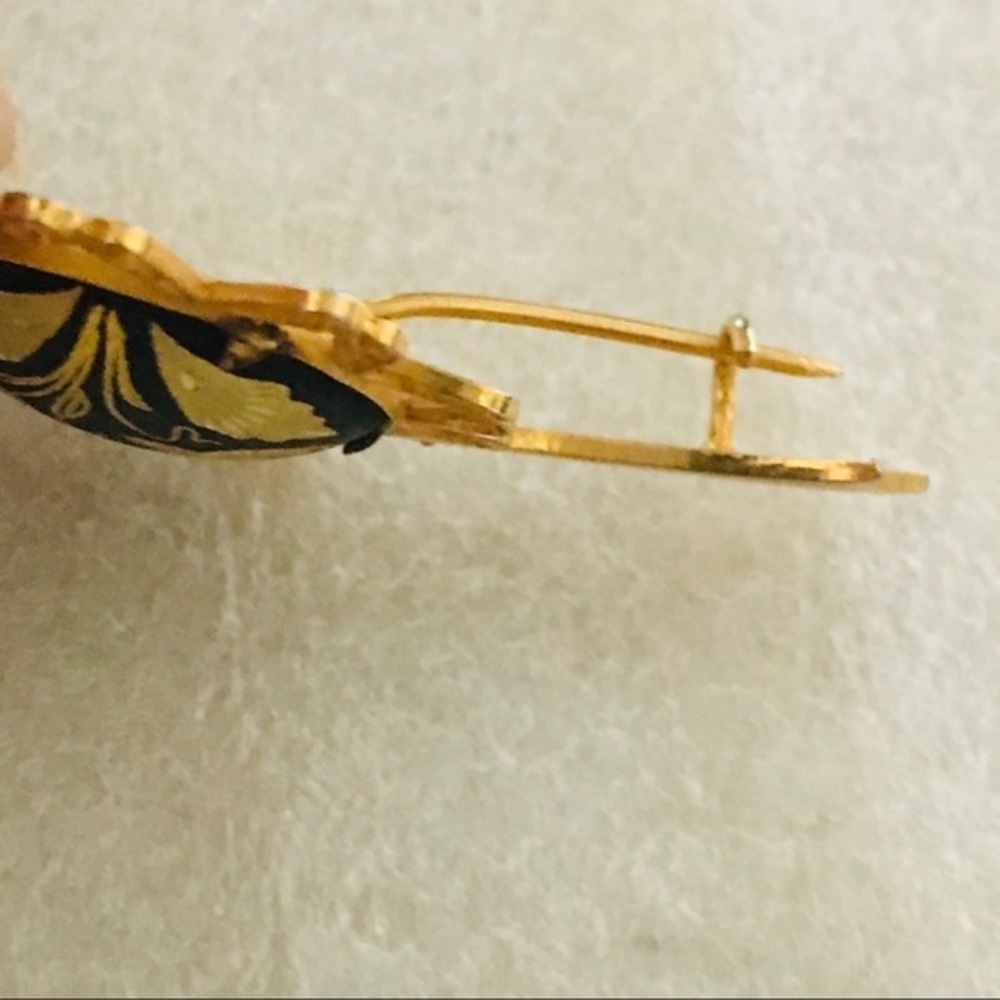 Vtg Damascene Brooch Gold Black Bird Flower Motifs - Picture 6 of 6
